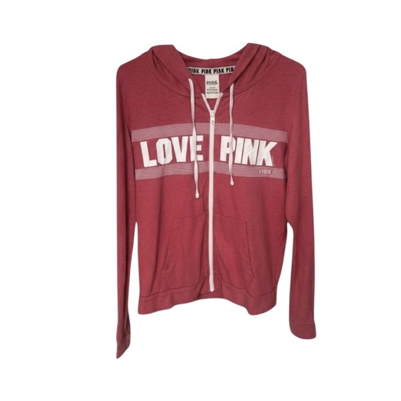 PINK Victoria's Secret Tops - Victorias Secret PINK Love Pink Medium Zip Hoodie Pink